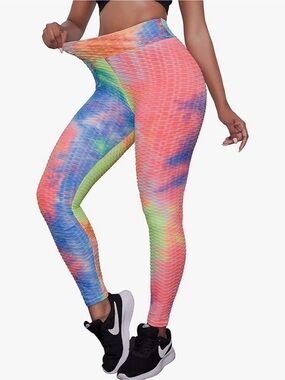 Women’s Textured Tie-Dye High-Waist Leggings - Bright Multi